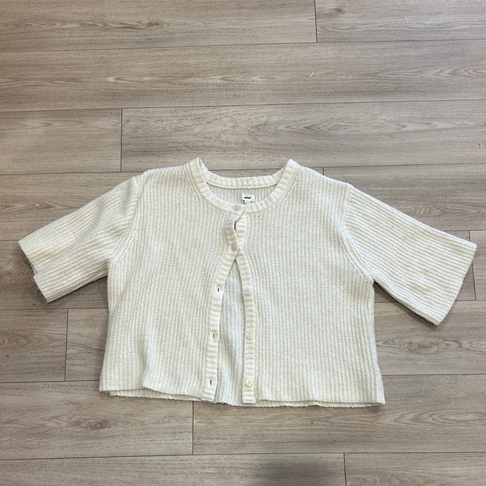Aerie Cream Short Sleeve Cardigan